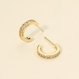 14K Gold Dipped CZ Stone Paved Mini Open Hoop Earrings