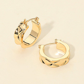 14K Gold Dipped Bold Quilt Pattern Pin Catch Hoop Earrings
