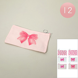 12PCS - Bow Print Zipper Flat Pouch Bags