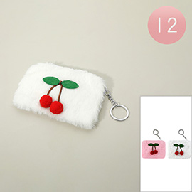 12PCS - Pom Pom Cherry Accent Fur Mini Pouch Bags