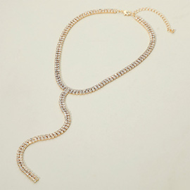 Gold Dipped Y Shaped Rhinestone Necklace