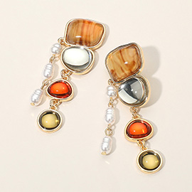 Artistic Statement Design Colorful Stone Pearl Drop Earrings