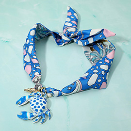 Bold Crab Pendant Fabric Scarf Necklace
