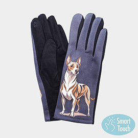 Illustrated Dog Printed Smart Touch Gloves