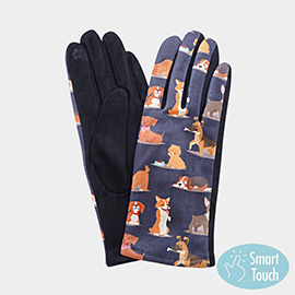 Cute Puppy Pattern Printed Smart Touch Gloves