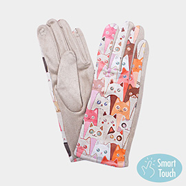 Playful Cat Face Pattern Printed Smart Touch Gloves