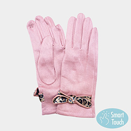 Leopard Pattern Bow Accent Smart Touch Gloves