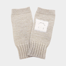 Square Smile Face Accent Fingerless Knit Gloves