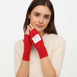 Square Smile Face Accent Fingerless Knit Gloves