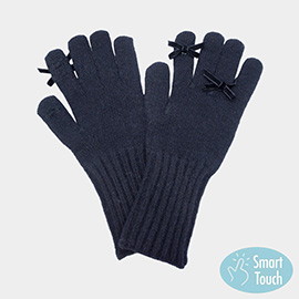 Bow Accent Ribbed Knit Smart Touch Gloves