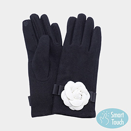 Faux Leather Flower Accent Elegant Smart Touch Gloves