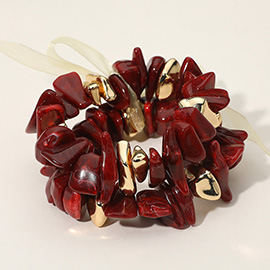 2PCS - Chunky Marbled Resin Metal Beaded Stretch Multi Layered Bracelets