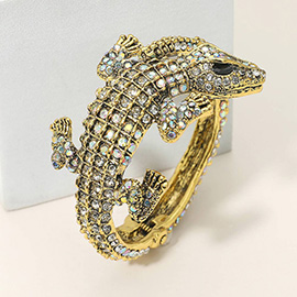 Crystal Rhinestone Crocodile/Alligator Embellished Evening Hinged Cuff Bracelet