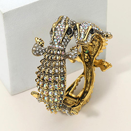 Crystal Rhinestone Double Crocodile/Alligator Evening Hinged Cuff  Bracelet