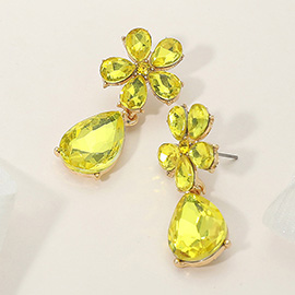 Flower Teardrop Stone Cluster Dangle Evening Earrings