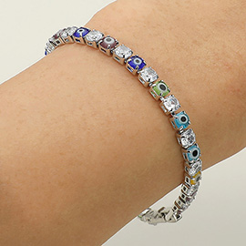 Multicolor Evil Eye CZ Stone Cluster Link Bracelet