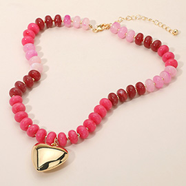 18K Gold Dipped Puffy Heart Pendant Chunky Resin Disc Beaded Necklace