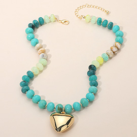 18K Gold Dipped Puffy Heart Pendant Chunky Resin Disc Beaded Necklace