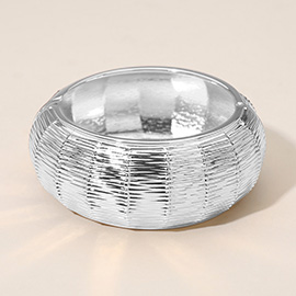 Wide Textured Metal Hinged Bangle Bracelet