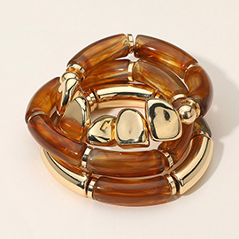 3PCS - Chunky  Resin Metal Stretch Multi Layered Bracelets
