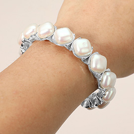 Elegant Square Pearl Beaded Stretch Statement Bracelet
