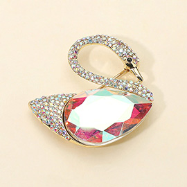 Teardrop Stone Accented Swan Brooch