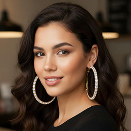 Oversized Baguette Rhinestone Embellished Hoop Earrings