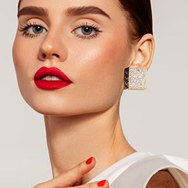 Greek Pattern Detailed Rhinestone Embellished Square Earrings