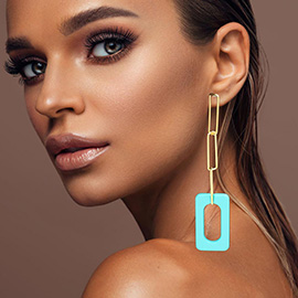Bold Resin Square Link Paperclip Chain Drop Earrings