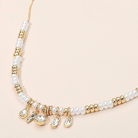 Crystal Charm Pearl Beaded Necklace