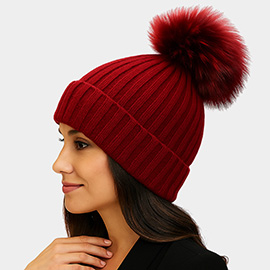Knitted Rabbit Hair Fur Pom Pom Winter Beanie Hat