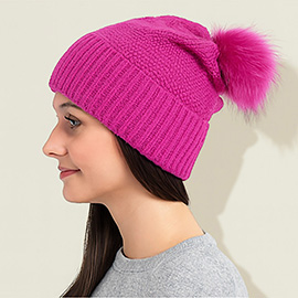 Detachable Fur Pom Pom Knit Winter Beanie Hat