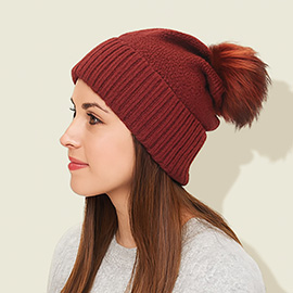 Detachable Fur Pom Pom Knit Winter Beanie Hat