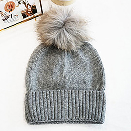 Rabbit Hair Fur Pom Slouchy Knit Winter Beanie Hat