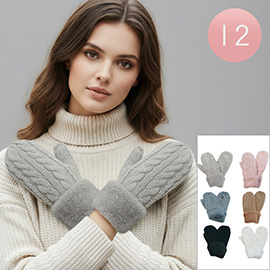 12Pairs - Cable Knit Sherpa Mittens