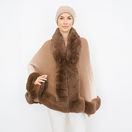 Elegant Faux Fur Trim Cape Poncho