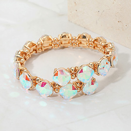 Square Stone Cluster Link Adjustable Evening Bracelet