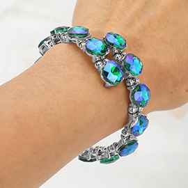 Square Stone Cluster Link Adjustable Evening Bracelet