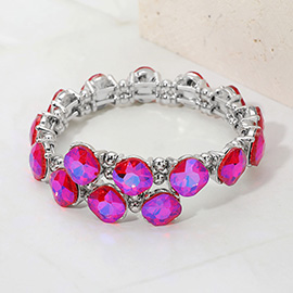 Square Stone Cluster Link Adjustable Evening Bracelet