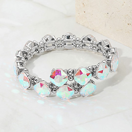 Square Stone Cluster Link Adjustable Evening Bracelet