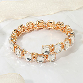 Rectangle Stone Cluster Link Adjustable Evening Bracelet