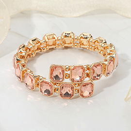 Rectangle Stone Cluster Link Adjustable Evening Bracelet