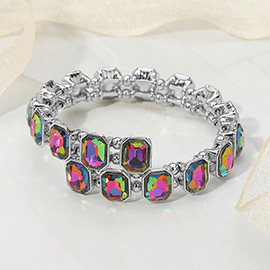 Rectangle Stone Cluster Link Adjustable Evening Bracelet