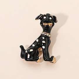Gold Dipped Enamel Spotted Dog Pin Brooch