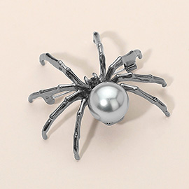 Silver Dipped Pearl Accent Spider Pin Brooch