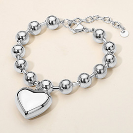 SECRET BOX_Stainless Steel Puffy Heart Charm Beaded Chain Bracelet