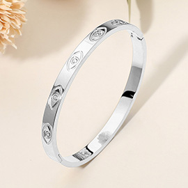 SECRET BOX_Stainless Steel Stone Accent Evil Eye Engraved Hinged Bangle Bracelet