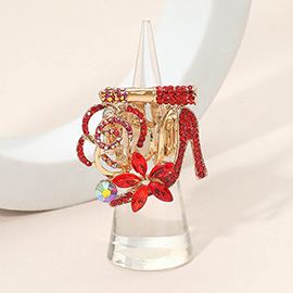 Rhinestone Pave High Heel Flower Lipstick Stretch Ring