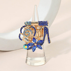Rhinestone Pave High Heel Flower Lipstick Stretch Ring