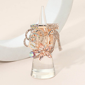 Rhinestone Pave High Heel Flower Lipstick Stretch Ring
